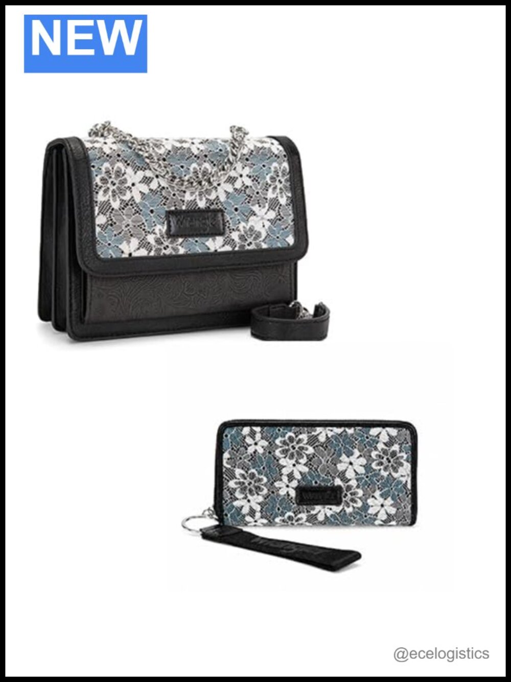 Wrangler Flap Crossbody Bag with Detachable Wristlet Wallet & Chain Strap,